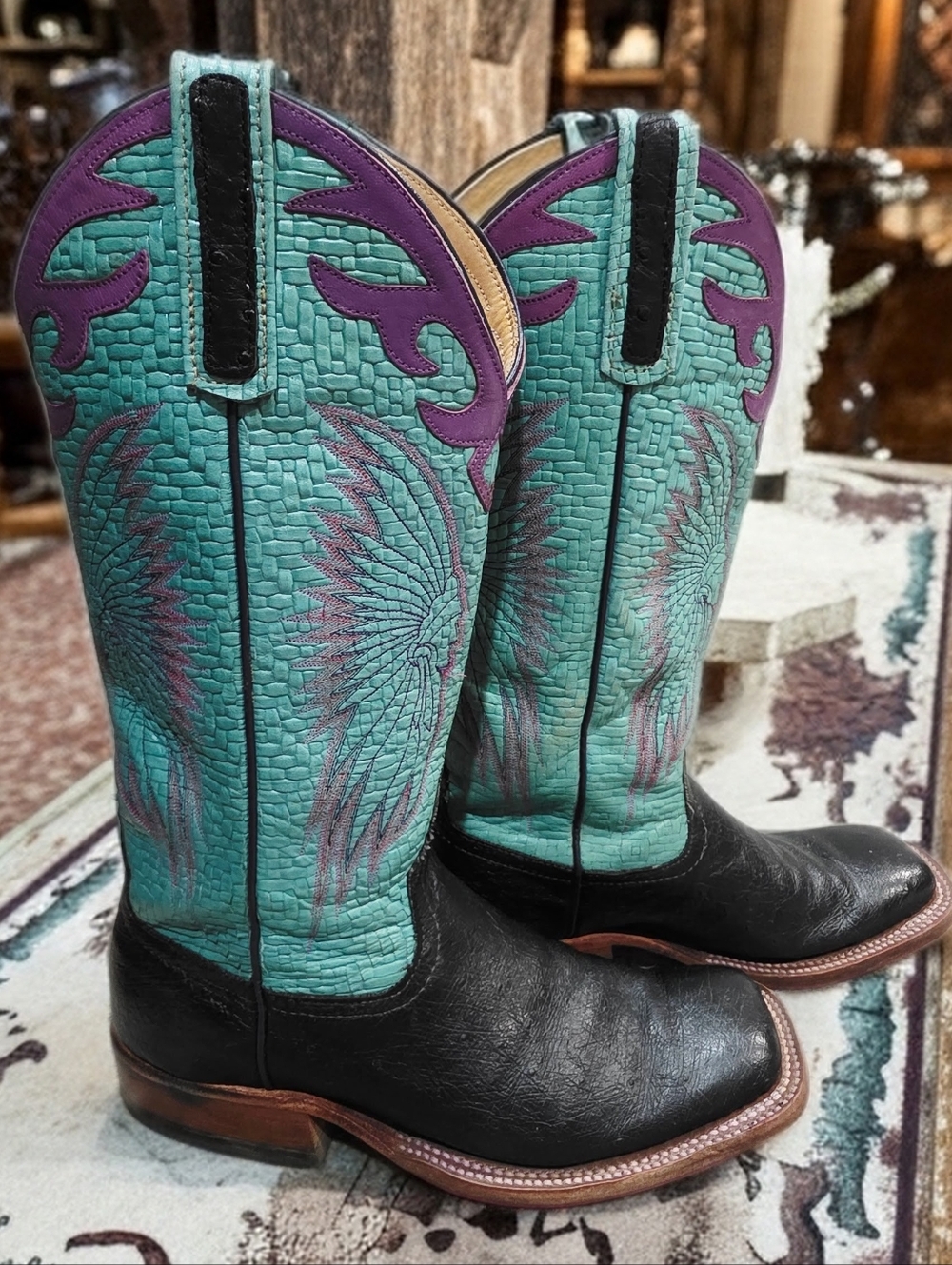730. Anderson Bean S2229A Turquoise & Purple Cowgirl Boots - Women's 7.5 - Picture 2 of 11